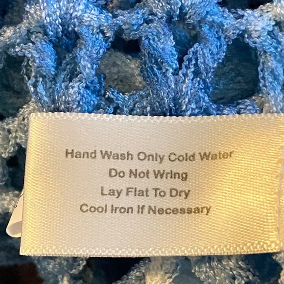 Boston Proper Blue White Open Stitch Crochet V-Neck Sweater 3625 - Picture 9 of 10